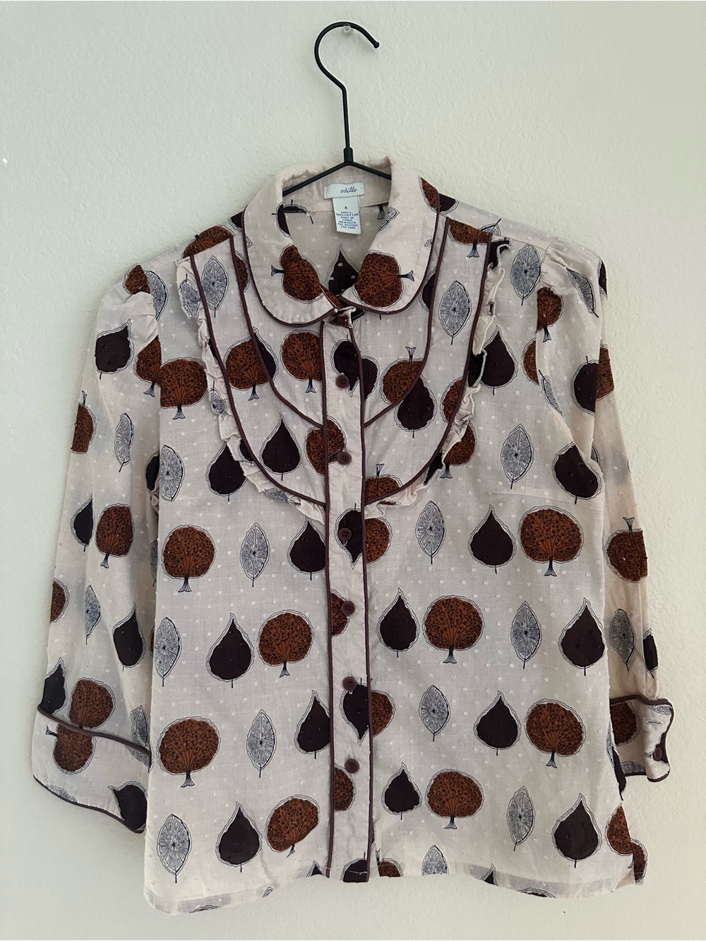 Odille Beige Blouse with Brown and Black Tree Print